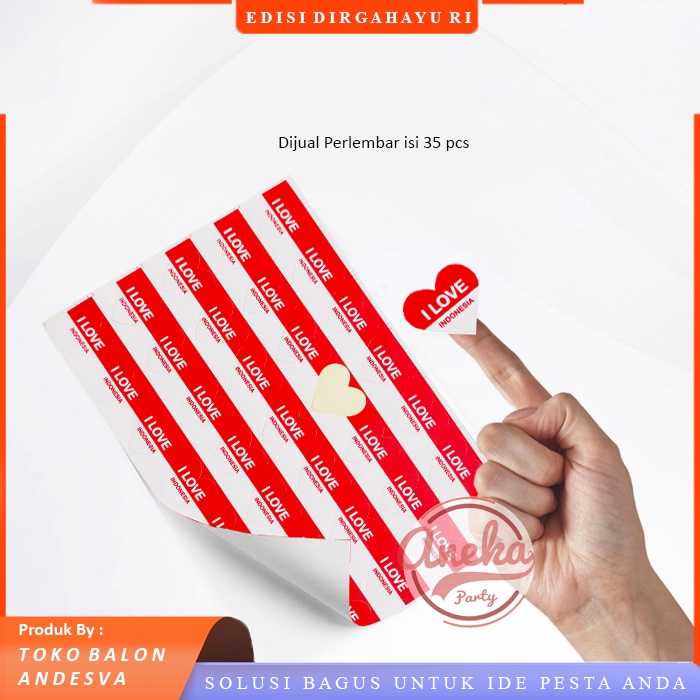 

( isi 35 ) Stiker pipi merah putih bentuk hati / stiker pipi bendera hati i love / stiker indonesia hati