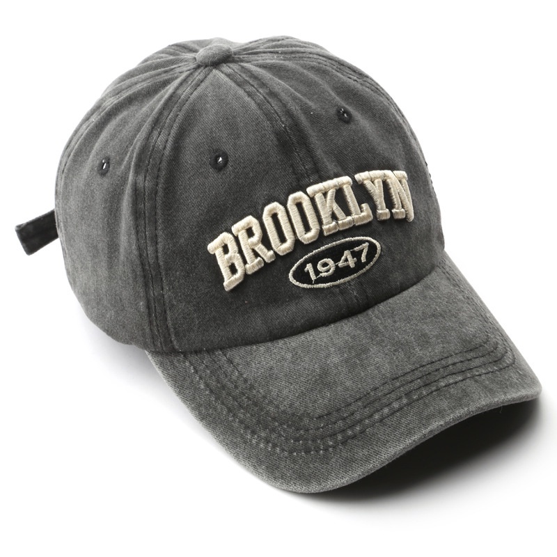 Baseball Cap Model Wash Denim Luntur Bahan Lembut Bordir Brooklyn 1947