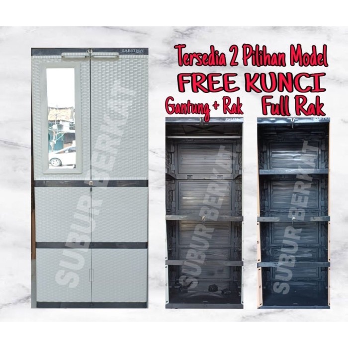 Lemari Plastik Lemari Pakaian Lemari Baju Susun Gantung Kunci Kaca - Putih, GANTUNG