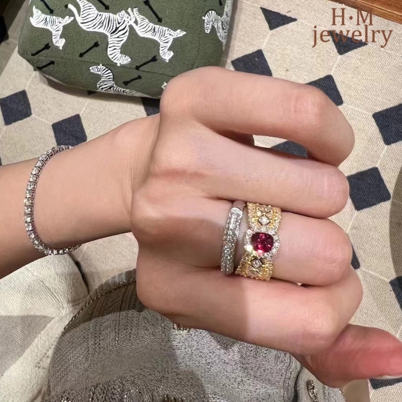 18k Emas Renda Cincin Fashion Zamrud Berwarna Permata Cincin Ruby Biru Berlian Ornamen