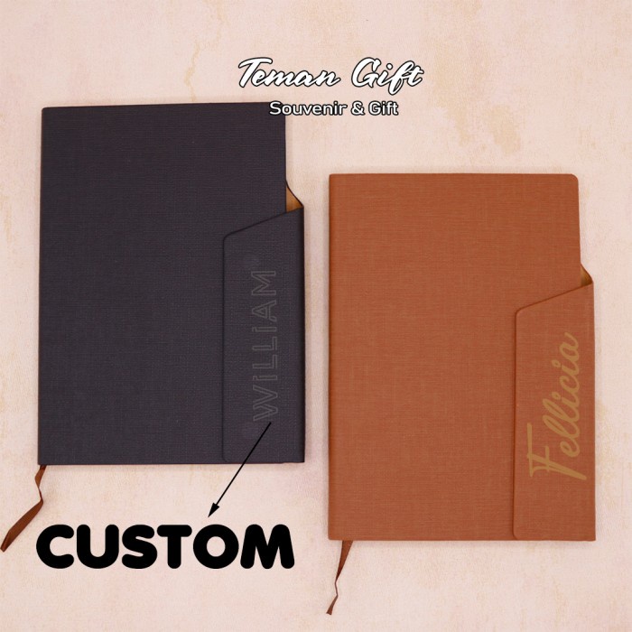 

✨BISA COD✨ -Fabric Notebook A5 Buku Agenda Planner Hard Cover Custom Logo Nama - Hitam, Tanpa Cetakan