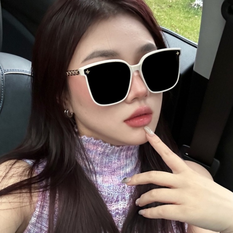 Papaozhu Gaya Glittery Sequin Chain Leg Over Sized Sunglasses Untuk Wanita Pria Shades Korean Anti-Radiasi Eyewear