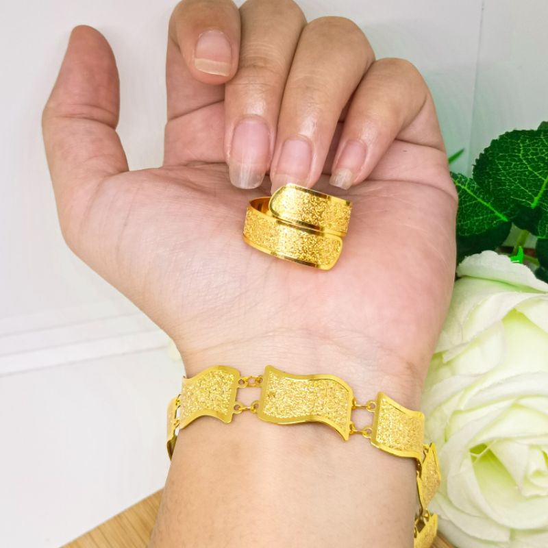 Gelang gelombang polos Asli Fashion Wanita Emas Murni Kekasih Nikah Hadiah free cincin xuping dubai