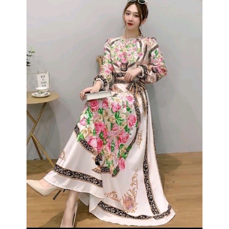 DRESS WANITA MAXI ESTILO BUNGA PINK IMPORT BKK BANGKOK