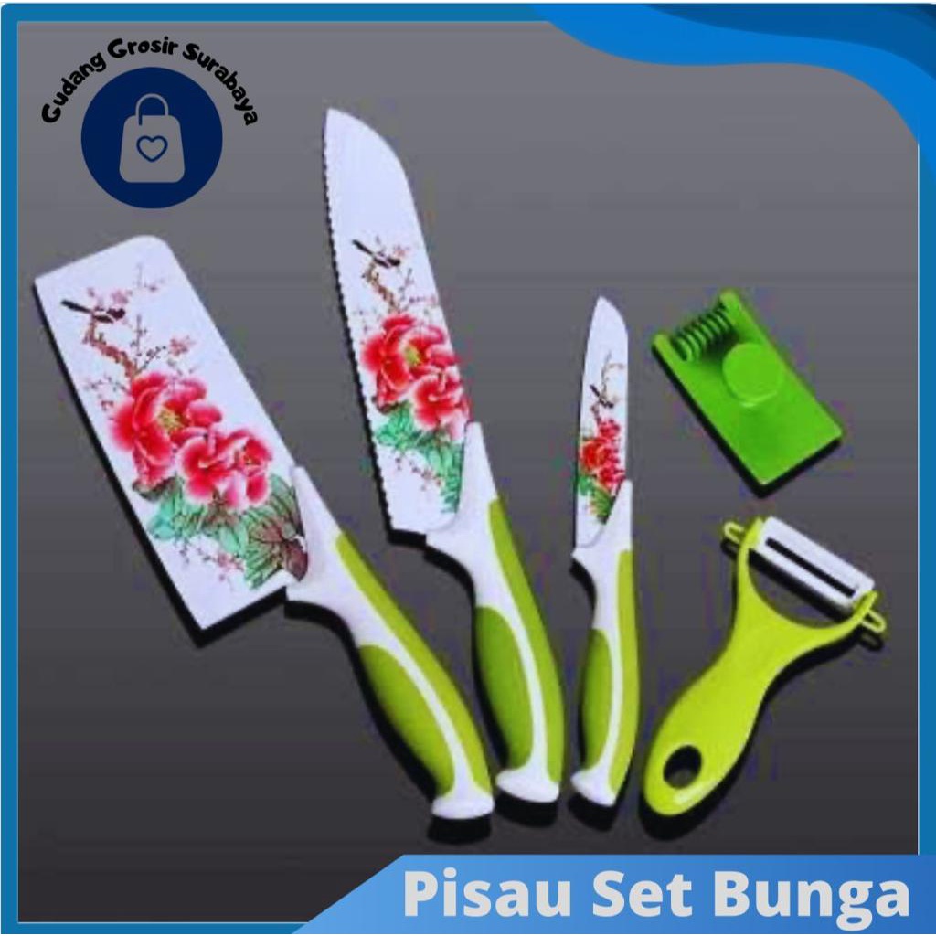 (GGS) Pisau Set keramik Dapur Motif Bunga