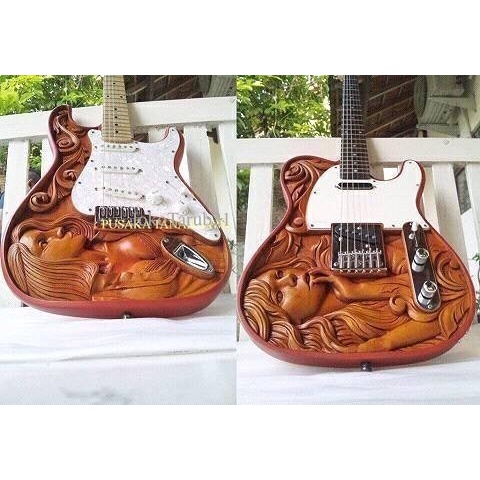 body gitar ukir kayu mahoni super bahan MENTAHAN fnx017 Antik murah