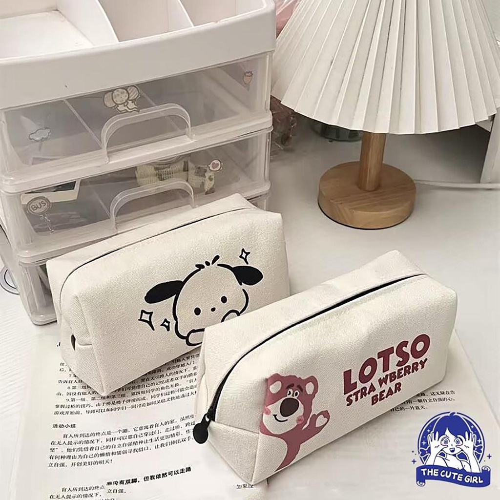 

Ins Pacha Anjing Tas Pensil Snoopy kotak pensil Cute Strawberry Bear Tas Pensil Jaring Merah/Pouch/kotak alat tulis/tempat pensil - Stazionario