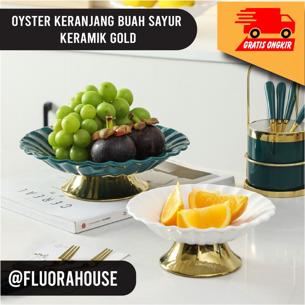 Oyster Keranjang Buah/Sayur Keramik Gold