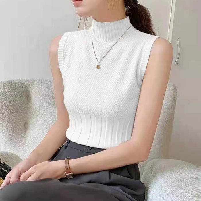 AJWPedia RC Inner Rajut Turtleneck Tanpa Lengan - White