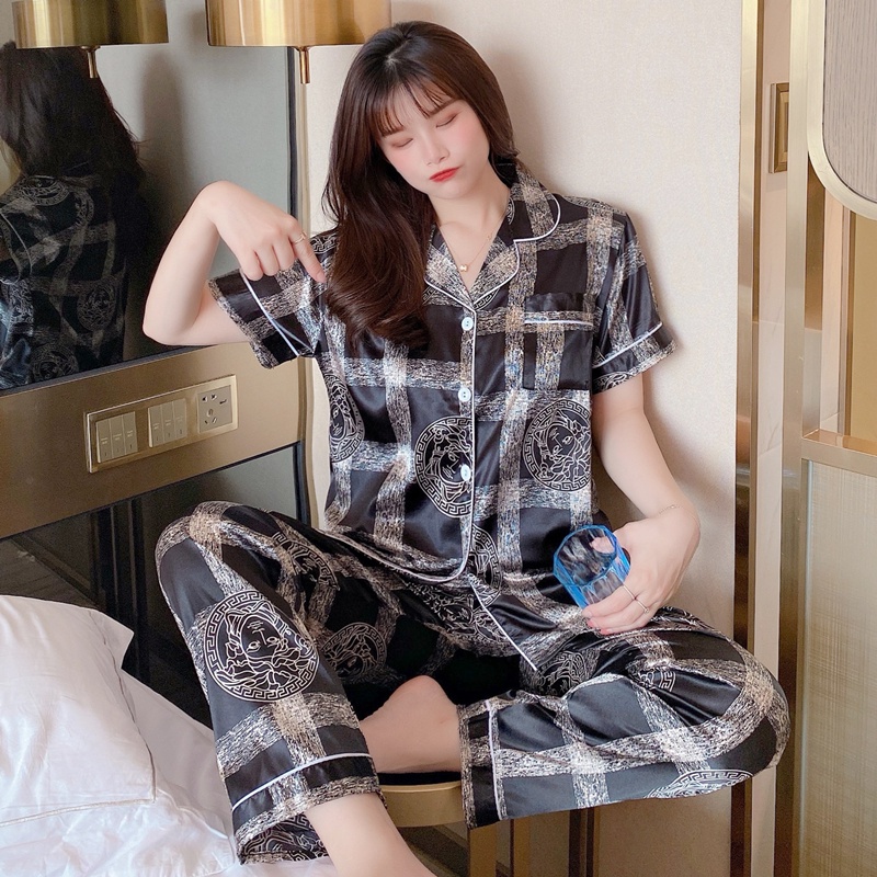 Setelan Baju Celana Tidur Piyama Wanita Cewek Dewasa Lengan Pendek Set Kotak Premium Import Murah Kekinian Y268 GFD