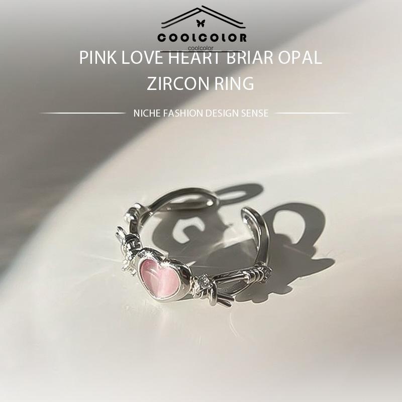 COD❤️Rasa Desain Pink Love Thorn Opal Zirkon Cincin  Wanita Cincin Fashion Keren Manis- cl