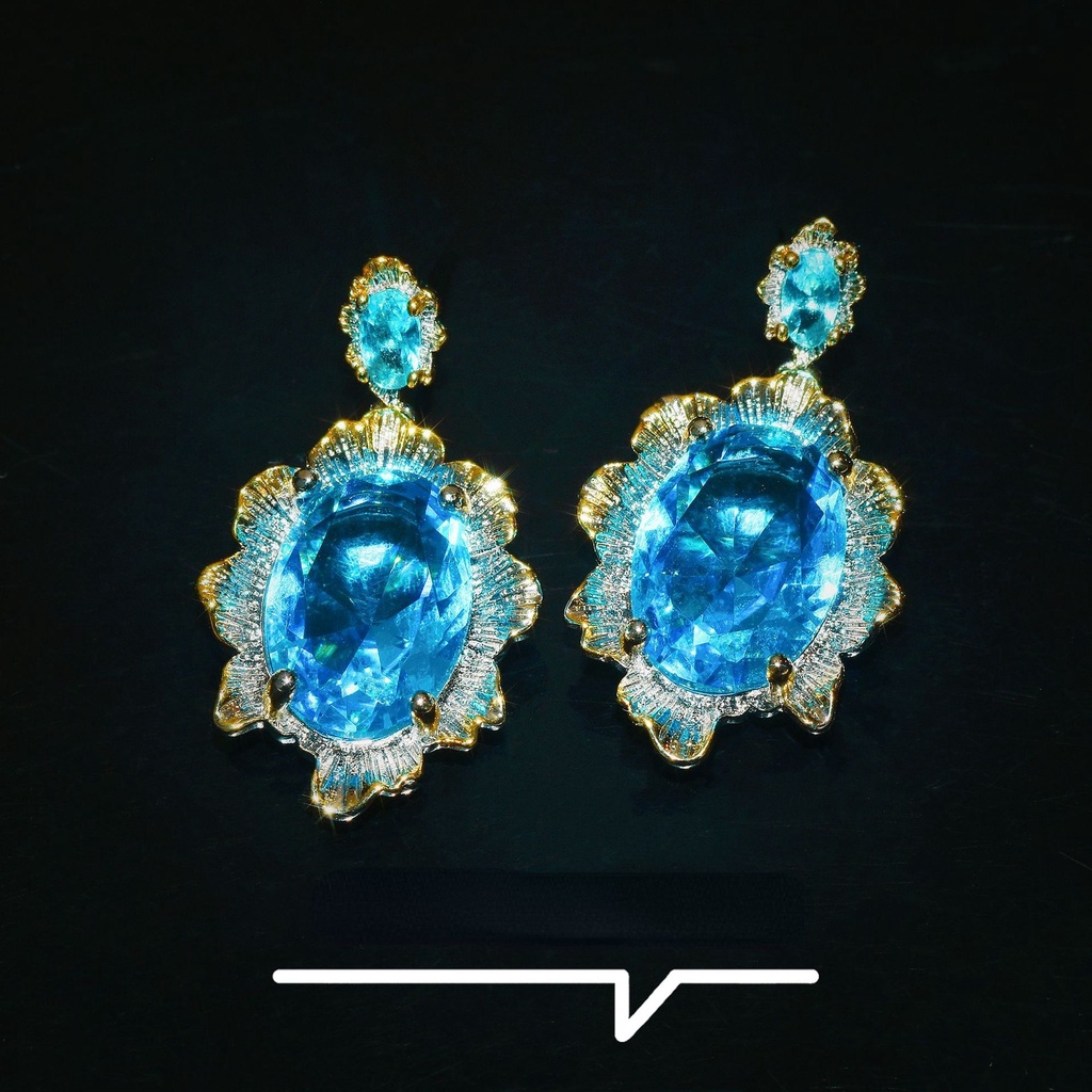 Goldkingdom Aksesoris Perhiasan Fashion Ready Stock Kerajinan Italia Vintage Renda Biru Berlian Kalung Set Aquamarine Cincin Stud Anting Gelang Liontin Wanita