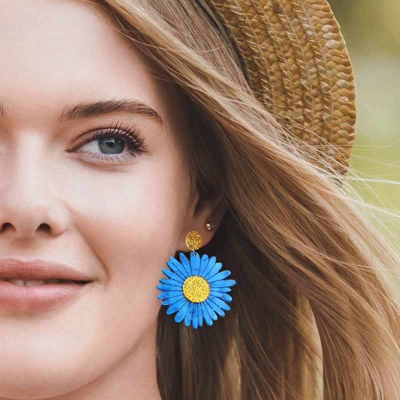 Anting Bunga Matahari Lucu Untuk Wanita Aesthetic Daisy Flower Acrylic Drop Earrings