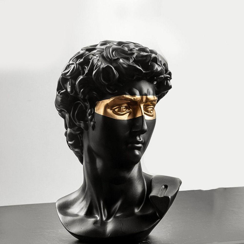 [Elegan] David Bust Statue blindfolded Indah Vintage Patung Terkenal Kepala Potret Dekorasi Perlengkapan Seni Dekorasi Rumah Kerajinan Resin Patung Karakter