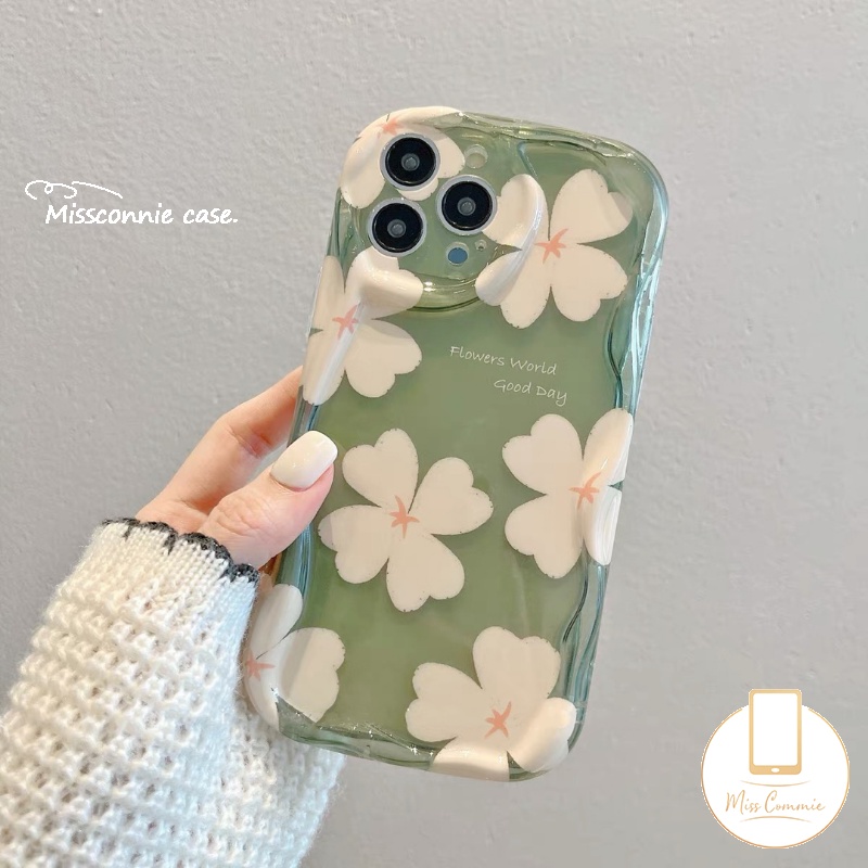 IPHONE Floral Soft Tpu Phone Case Kompatibel Untuk Iphone11 13 12 14 Pro Max7 8 6s 6 Plus XR X XS Max SE 2020 Glossy 3D Wavy Curved Edge Fresh Flower Airbag Shockproof Purple Cover