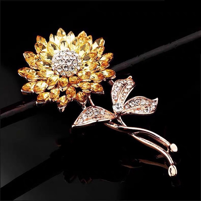 Korea Gaya Ledakan Bersinar Bunga Matahari Kristal Bros Berlian Imitasi Sun Flower Brooch Aksesoris Populer