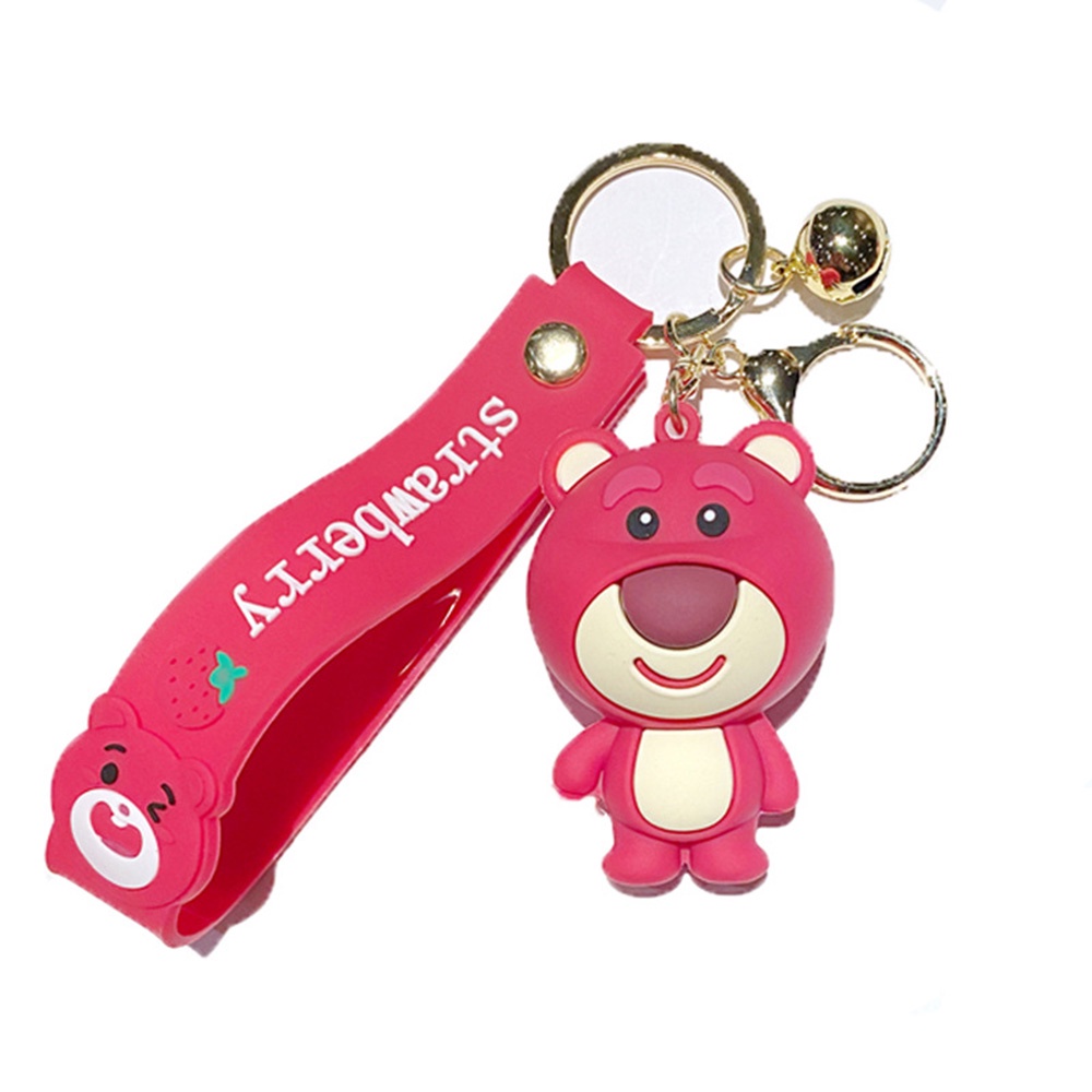 Lucu Indah Pink Strawberry Bear Gantungan Kunci Tas Mobil Liontin Keyring Aksesoris Pasangan Hadiah Kecil