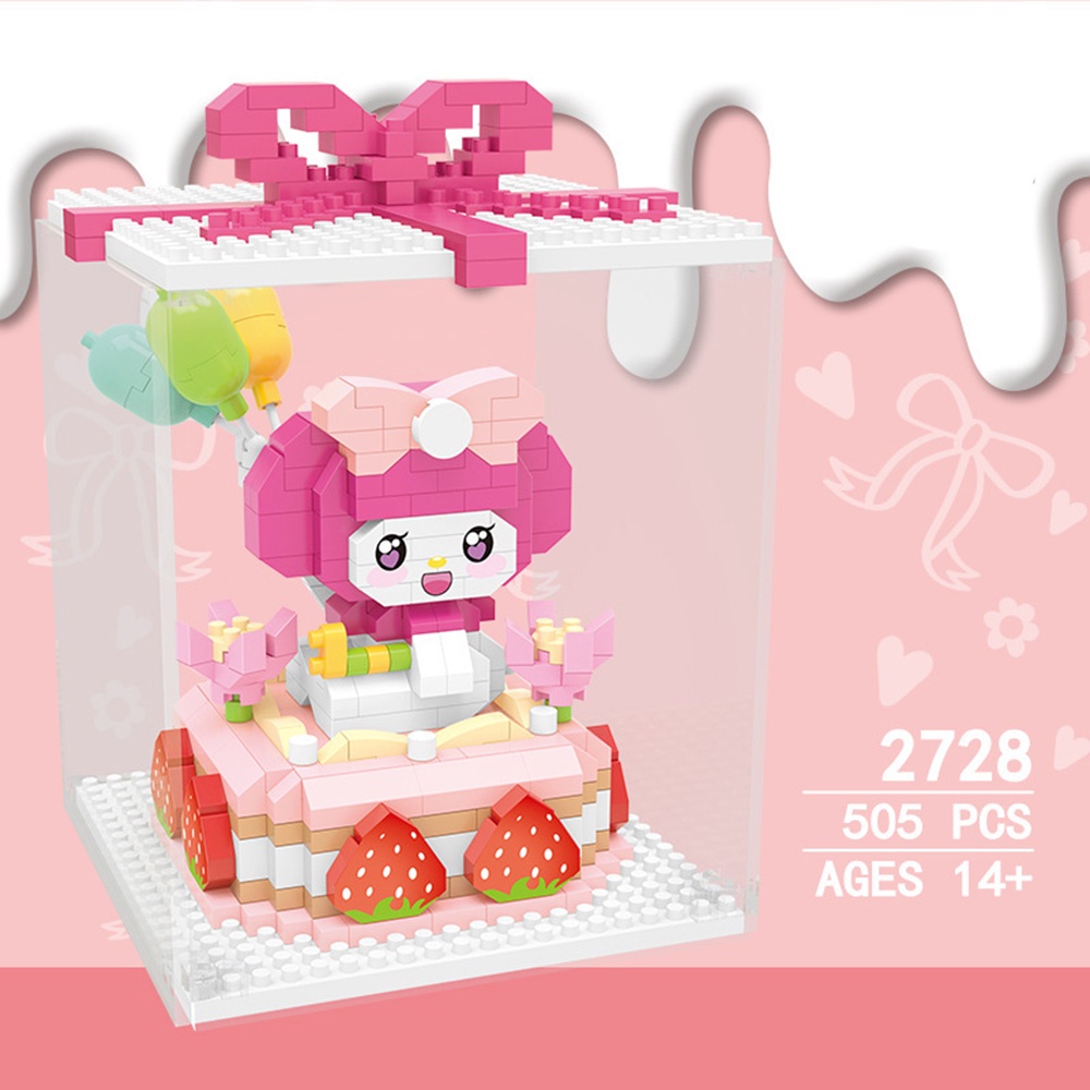 Kartun Strawberry Bear Kuromi Melody Blok Bangunan Anak 3D Mini Lucu DIY Kue Ulang Tahun Hadiah Mainan
