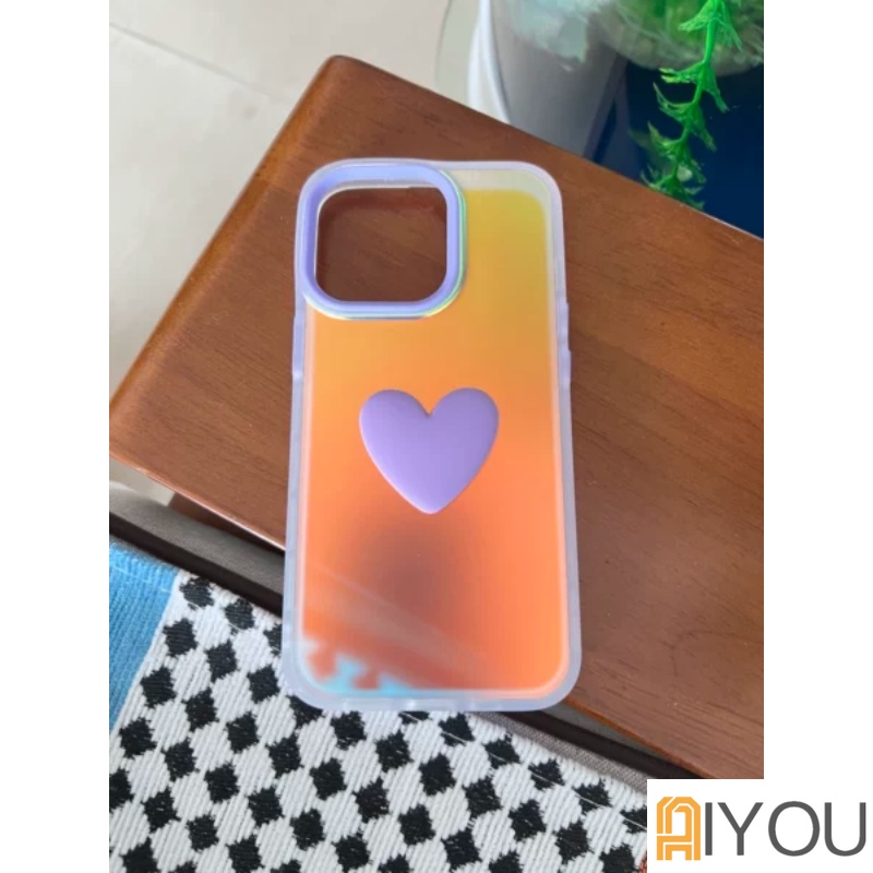 Lucu 3D Gradiasi Cinta Hati Ponsel Case Untuk iPhone 14 Pro Max13 11 XS Max XR 12 Lembut Shockproof Cover Kembali Tritone Kasus Shell