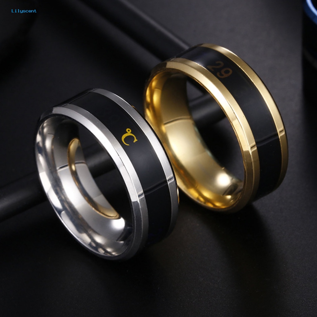 Lilyscent Trendy Stylish Ring Untuk Ulang Tahun Stainless Steel Smart Sensor Suhu Tubuh Ring Ringan