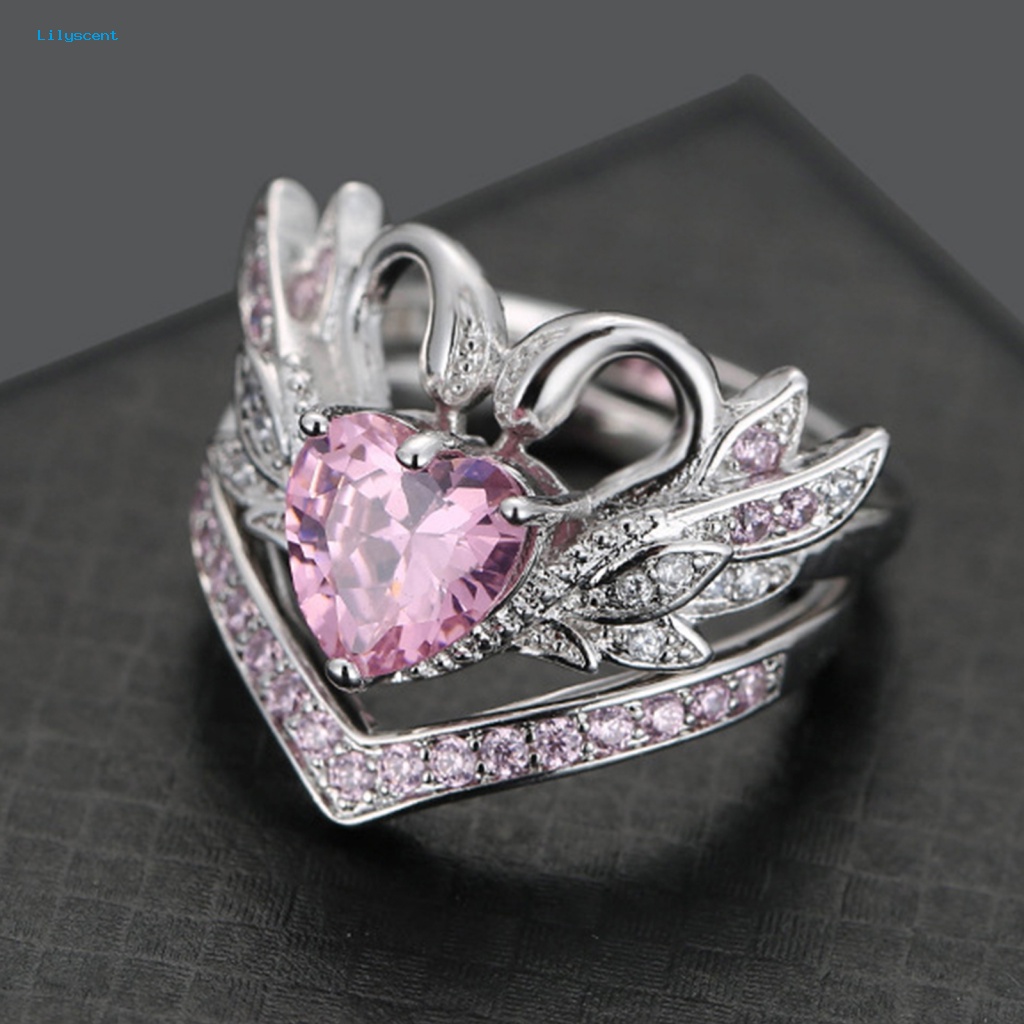 Lilyscent Cincin Tunangan Bahan Alloy Untuk Pasangan Anniversary Bentuk Angsa Pernikahan Band Sepasang Bentuk Angsa