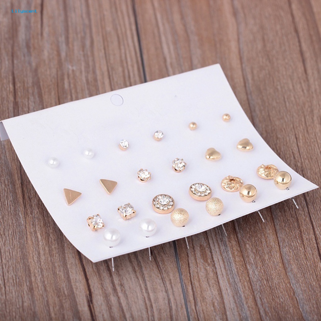 Lilyscent 12pasang Anting Fashion Mini Untuk Cocktail Berlian Imitasi Ear Studs Shiny