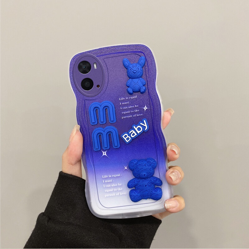 Untuk OPPO A76 A96 4G Phone Case 3D Alphabet Bear Pelindung Kamera Pelindung Penutup Belakang Couple Case