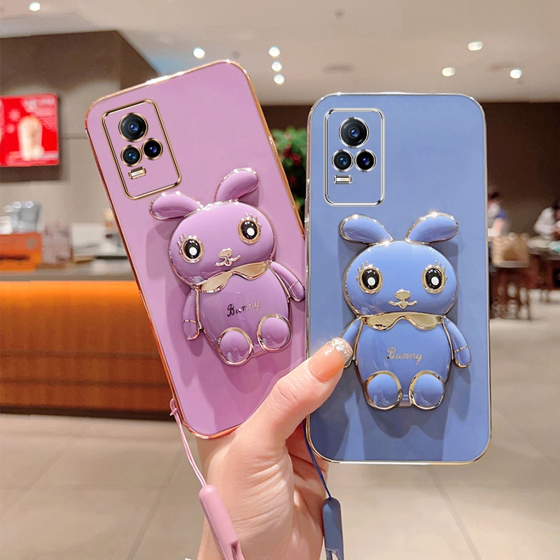 Andyh Case Ponsel Untuk Vivo V21E 4G Y73 2021motif Lucu Kelinci Kecil Tepi Lurus Soft Shell Mengirim lanyard Silikon