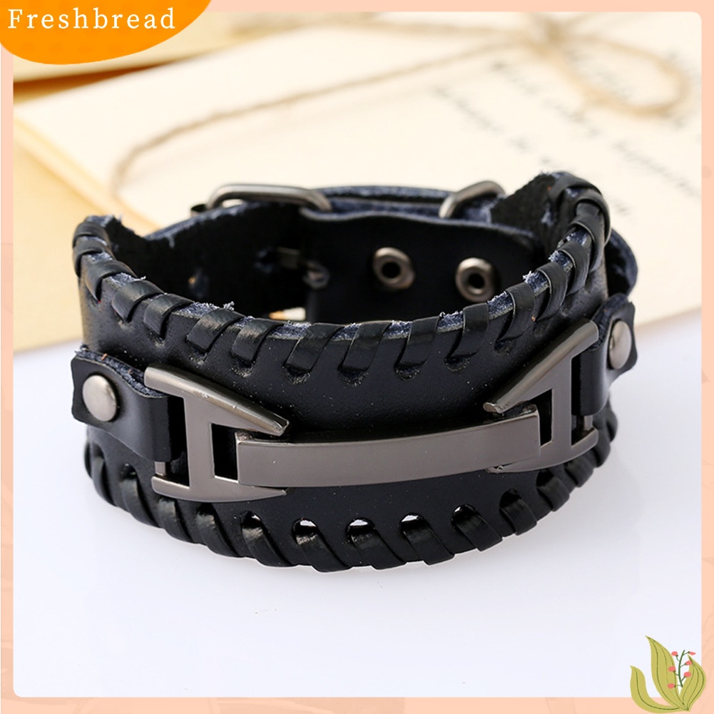 &lt; Freshbread &gt; Punk Pria Anyaman Kulit Imitasi Lebar Manset Gelang Gelang Bangle Perhiasan Hadiah