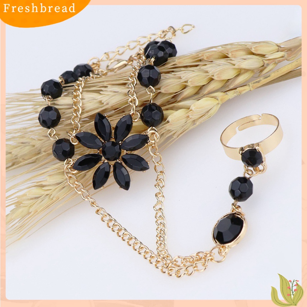 &lt; Freshbread &gt; Bentuk Bunga Mewah Tangan Harness Gelang Wanita Adjustable Jari Cincin Gelang Fashion Perhiasan