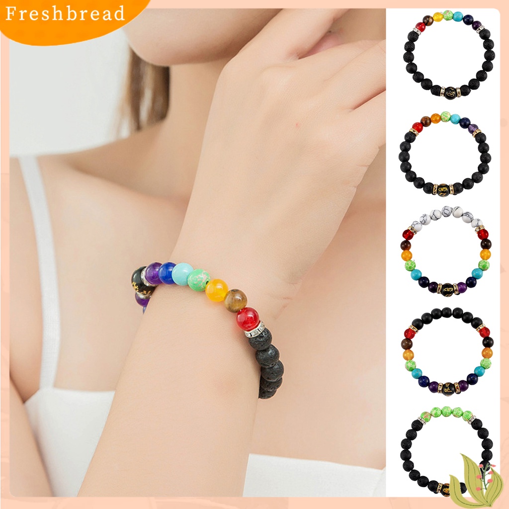 &lt; Freshbread &gt; Gelang Yoga Warna-Warni Buatan Batu Vulkanik Bentuk Geometris Handmade Eye-catching Healing Anxiety Aksesori 7gelang Batu Penyembuhan Cakra Untuk Kerja