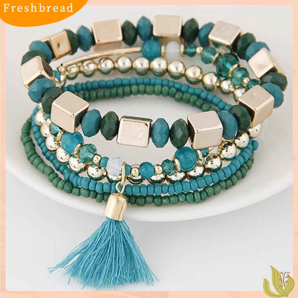 &lt; Freshbread &gt; Gelang Gaya Bohemian Retro Resin Cewek Multilayer Bead Bracelet Untuk Wisuda