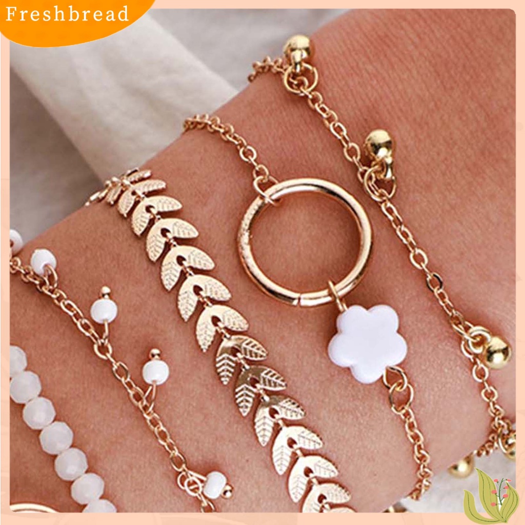 &lt; Freshbread &gt; 6Pcs Gelang Wanita Stackable Circle Jewelry Adjustable Bright Luster Bracelets Untuk Pesta