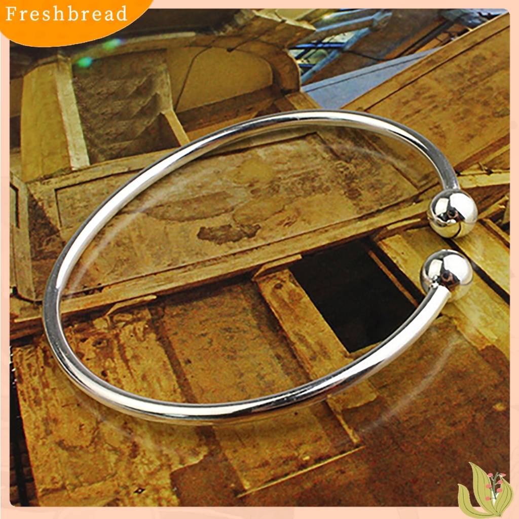 &lt; Freshbread &gt; Gelang Manset Tangan Terbuka Berlapis Perak Wanita Simple Beads Bangle