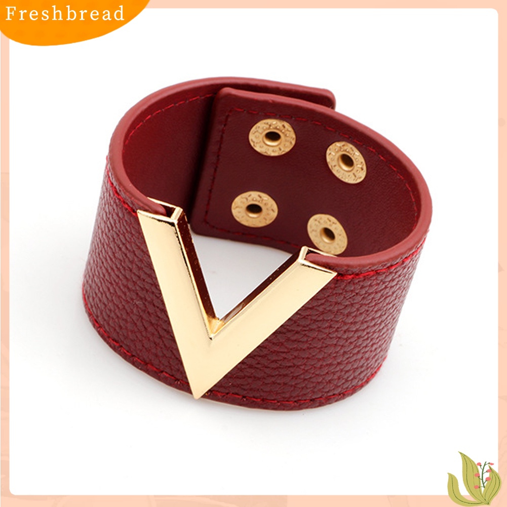 &lt; Freshbread &gt; Wanita Lebar V Bentuk Gelang Bangle Gelang Fashion Tombol Pesta Perhiasan Hadiah