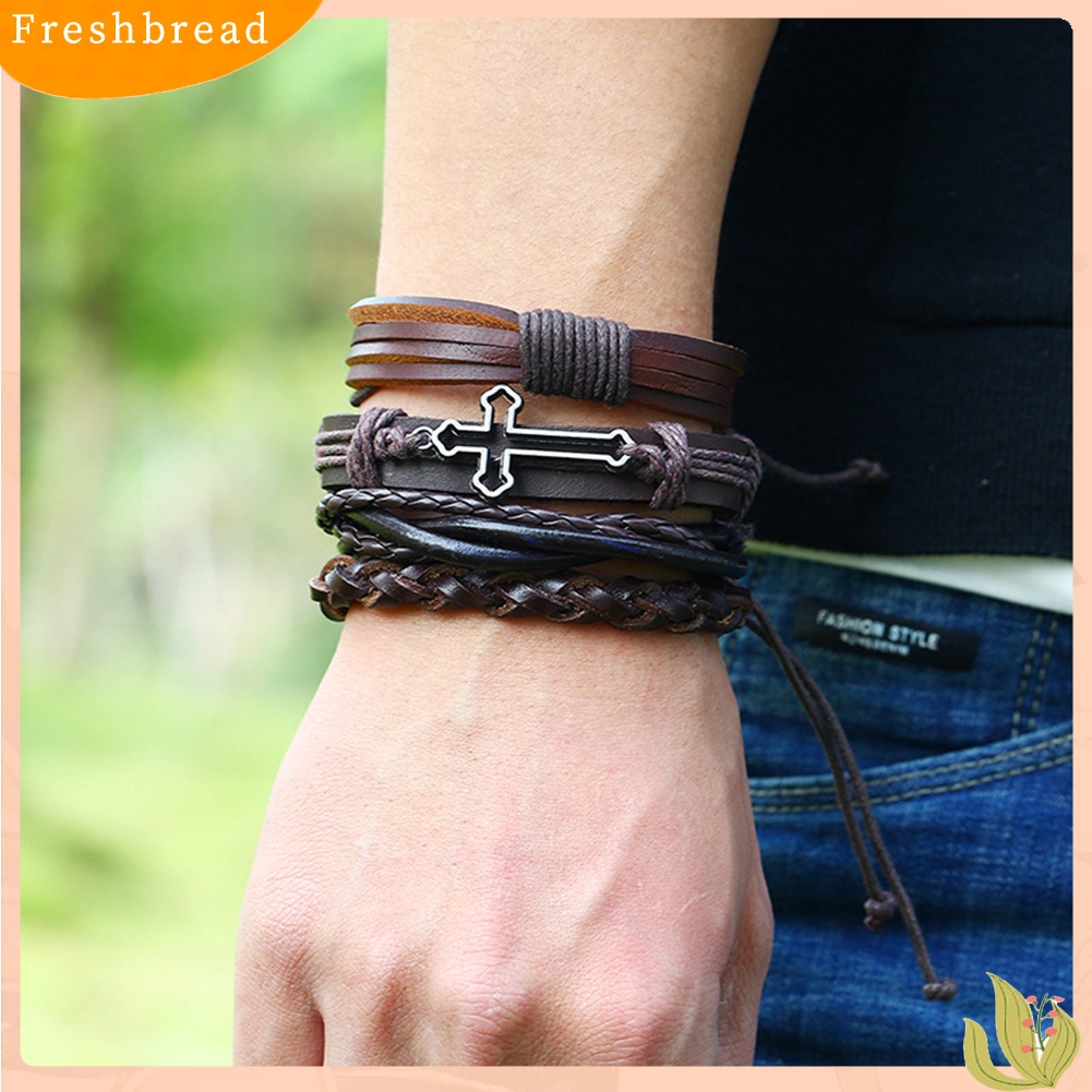 &lt; Freshbread &gt; 12Pcs/Set Vintage Pria Kulit Imitasi Multi-Layer Braided Gelang Perhiasan Hadiah