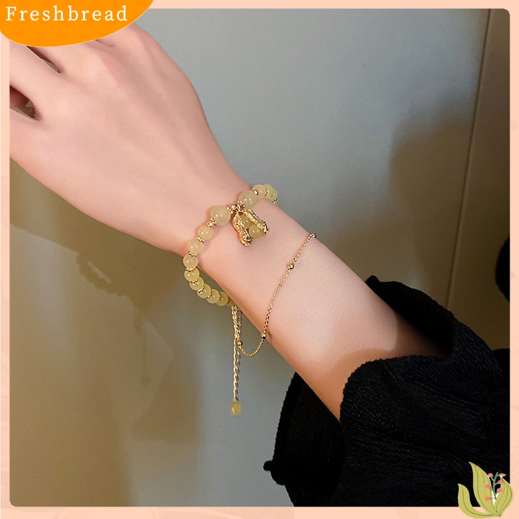 &lt; Freshbread &gt; Wanita Gelang Double-layers Beaded Faux Crystal Golden Link Rantai Adjustable Peanut Pendant Ladies Bangle Perhiasan Fashion