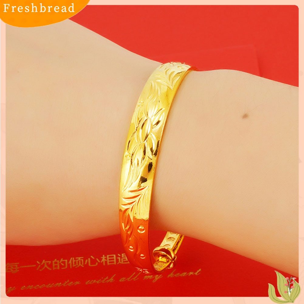 &lt; Freshbread &gt; Vintage Wanita Ikan Mas Bunga Ukir Gelang Bangle Pesta Pernikahan Perhiasan Hadiah