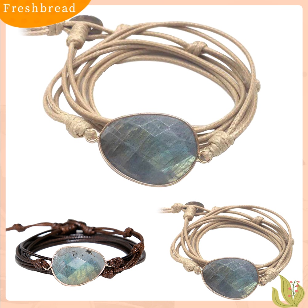 &lt; Freshbread &gt; Boho Unisex Multi Layer Simpul Tali Lilin Labradorite Stone Charm Handmade Gelang