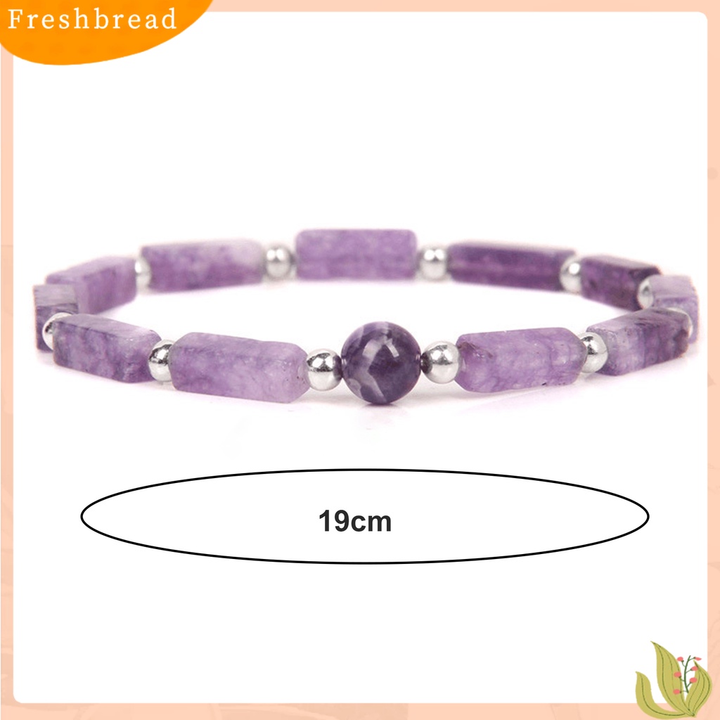 &lt; Freshbread &gt; Wanita Gelang Manik-Manik Bulat Batu Alam Pelangsing Menghilangkan Kelelahan Faux Amethyst Persegi Panjang Bar Energi Gelang Fashion Perhiasan