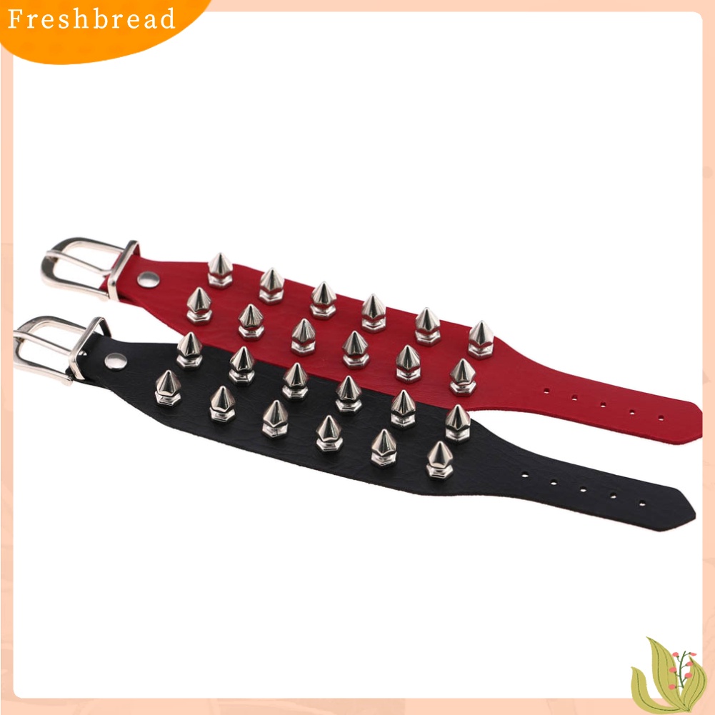 &lt; Freshbread &gt; Fashion Faux Kulit Paku Keling Gesper Lebar Adjustable Gelang Pergelangan Tangan Dekorasi