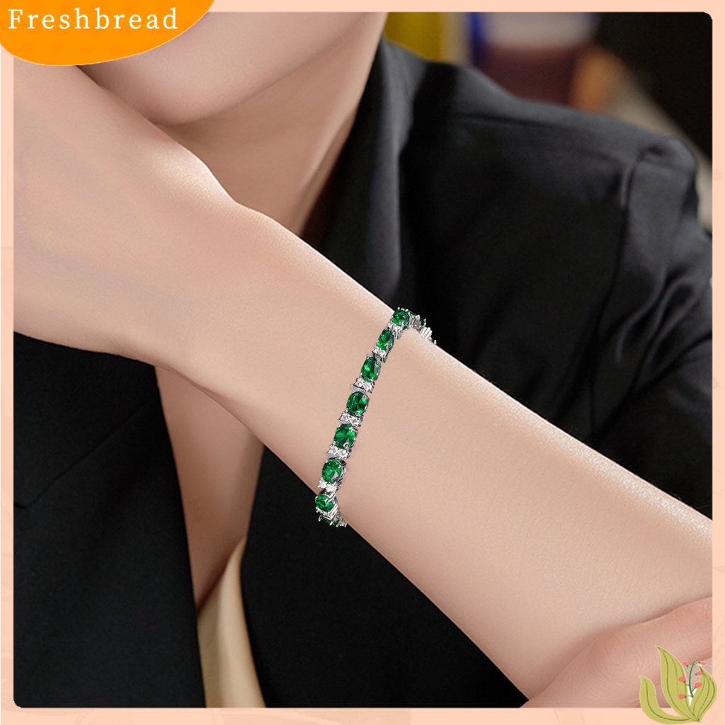 &lt; Freshbread &gt; Ladies Trendy Gelang Oval Cubic Zirconia Tidak Mudah Pecah Hiasan Pergelangan Tangan Gelang Batu Permata Imitasi Untuk Hadiah