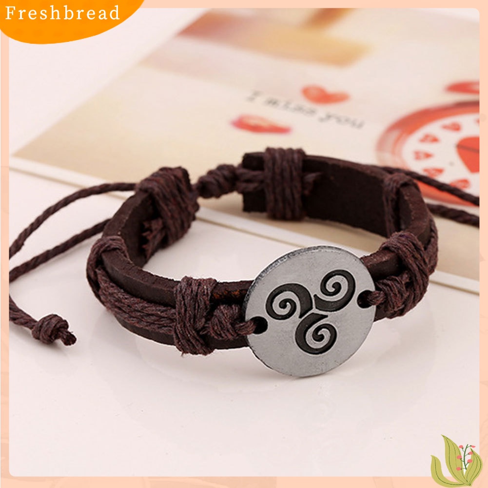 &lt; Freshbread &gt; Vintage Pria Wanita Spiral Triskele Putaran Pesona Dikepang Gelang Kulit Imitasi