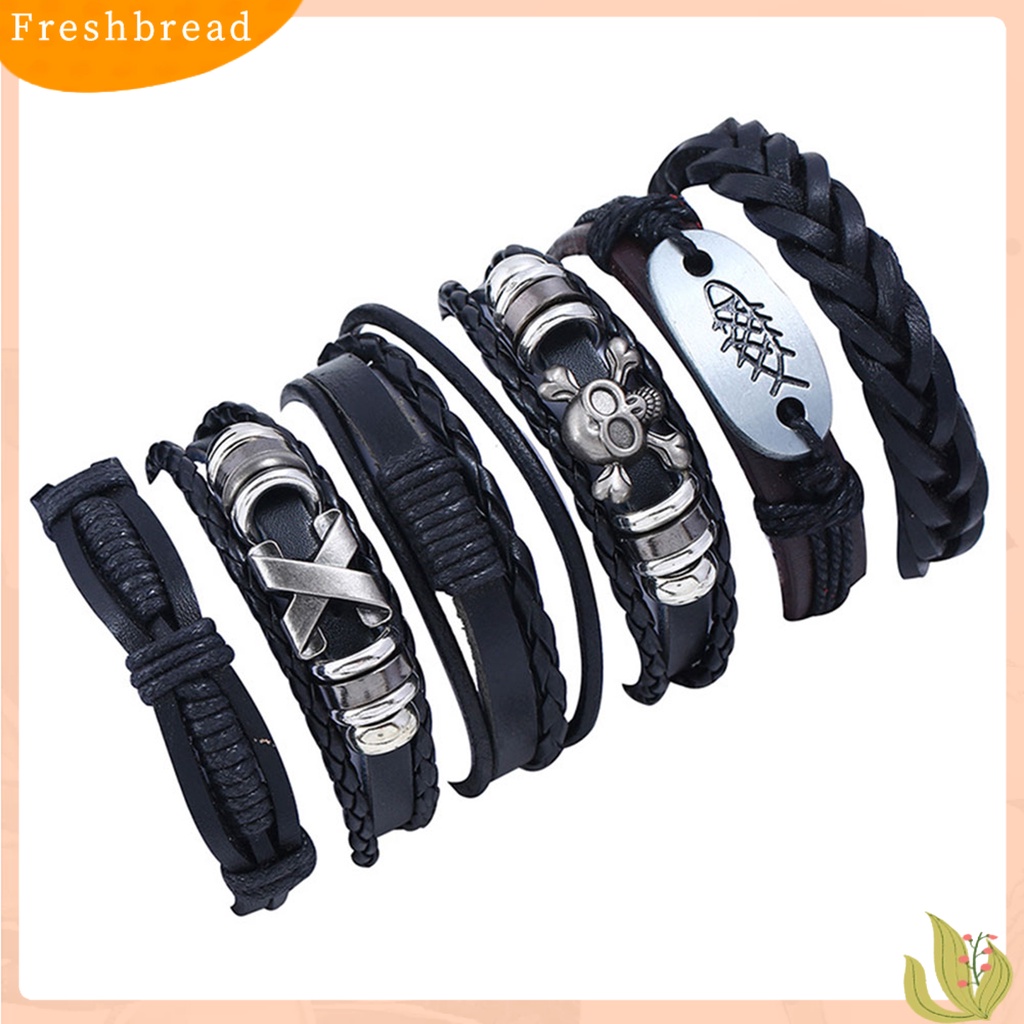 &lt; Freshbread &gt; 6Pcs/Set Gelang Multilayer Tali Vintage Kulit Imitasi Lembut DIY Punk Bangle Untuk Pacaran