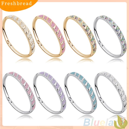 &lt; Freshbread &gt; Wanita Pengantin Slim Mengkilap Berlian Imitasi Bangle Gelang Pertunangan Pernikahan Perhiasan