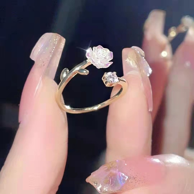 Zirkon Camellia Bunga Pembukaan circlet Wanita Vintage Lembut Bunga Cincin INS Fashion Kreatif Hoop Elegan Vintage Camellia Rings Adjustable Flower Ring Metal Accesorios