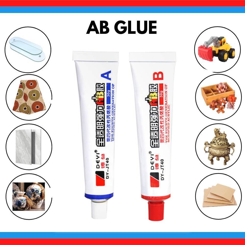ღ 30G 30G Transparan Ab Lem Kekuatan Tinggi Perekat Tahan Korosi Tahan Panas Ab Lem Kaca Kristal Perhiasan logam Elektronik Perbaikan