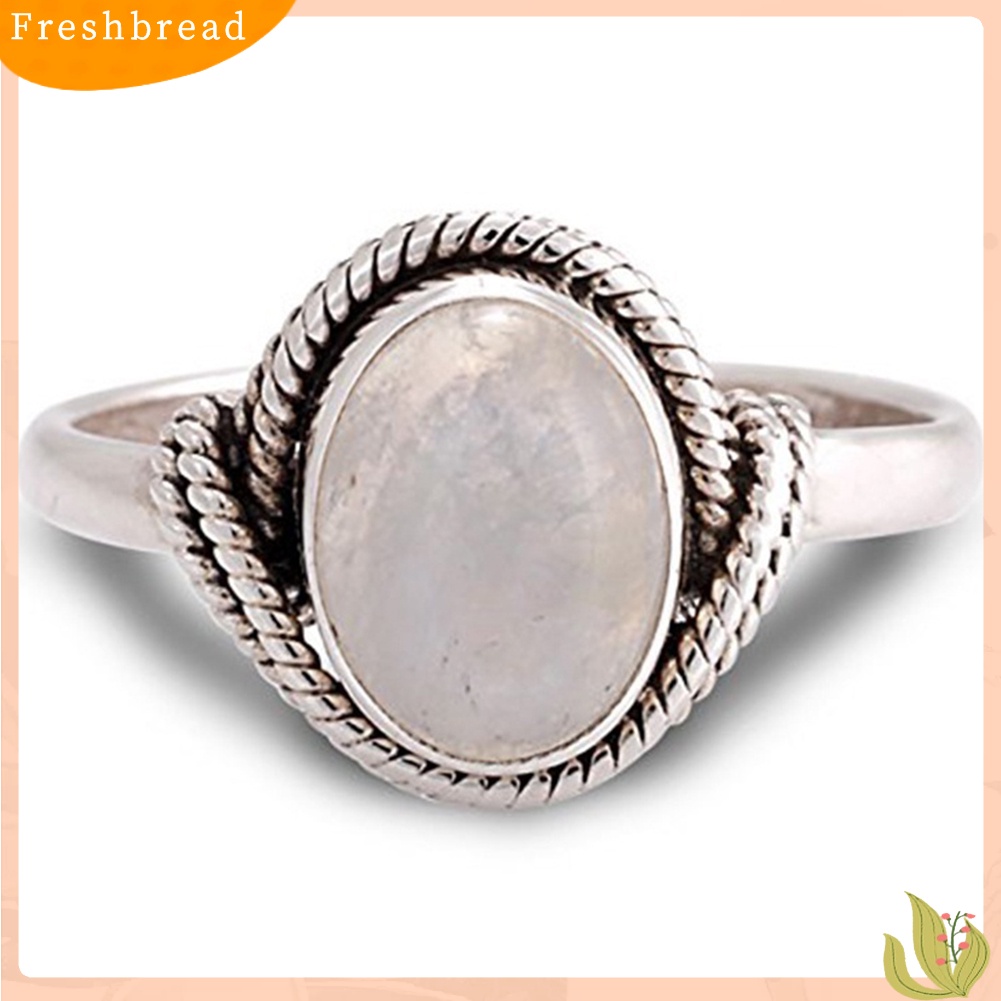 &lt; Freshbread &gt; Wanita Vintage Oval Artificial Rose Quartz Cincin Kawin Pertunangan Jari Perhiasan
