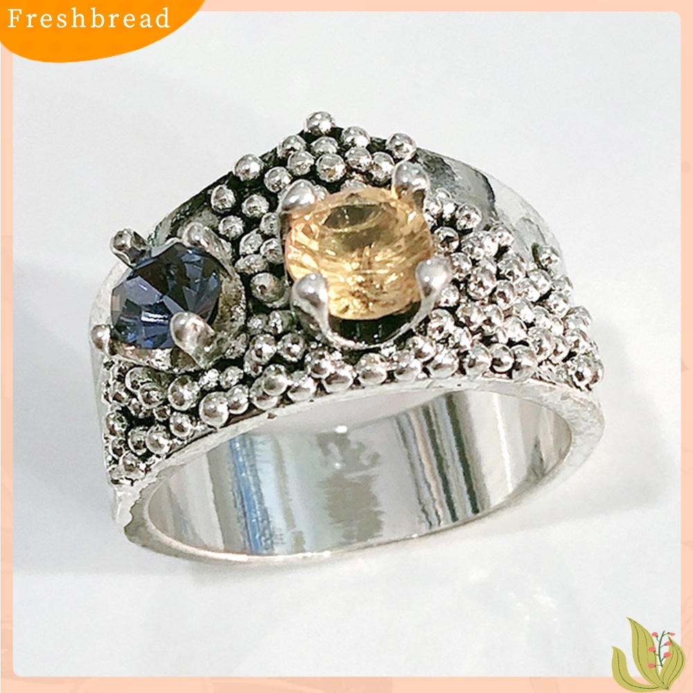 &lt; Freshbread &gt; Antik Ganda Warna Cubic Zirconia Balls Wide Band Finger Ring Perhiasan Pengantin