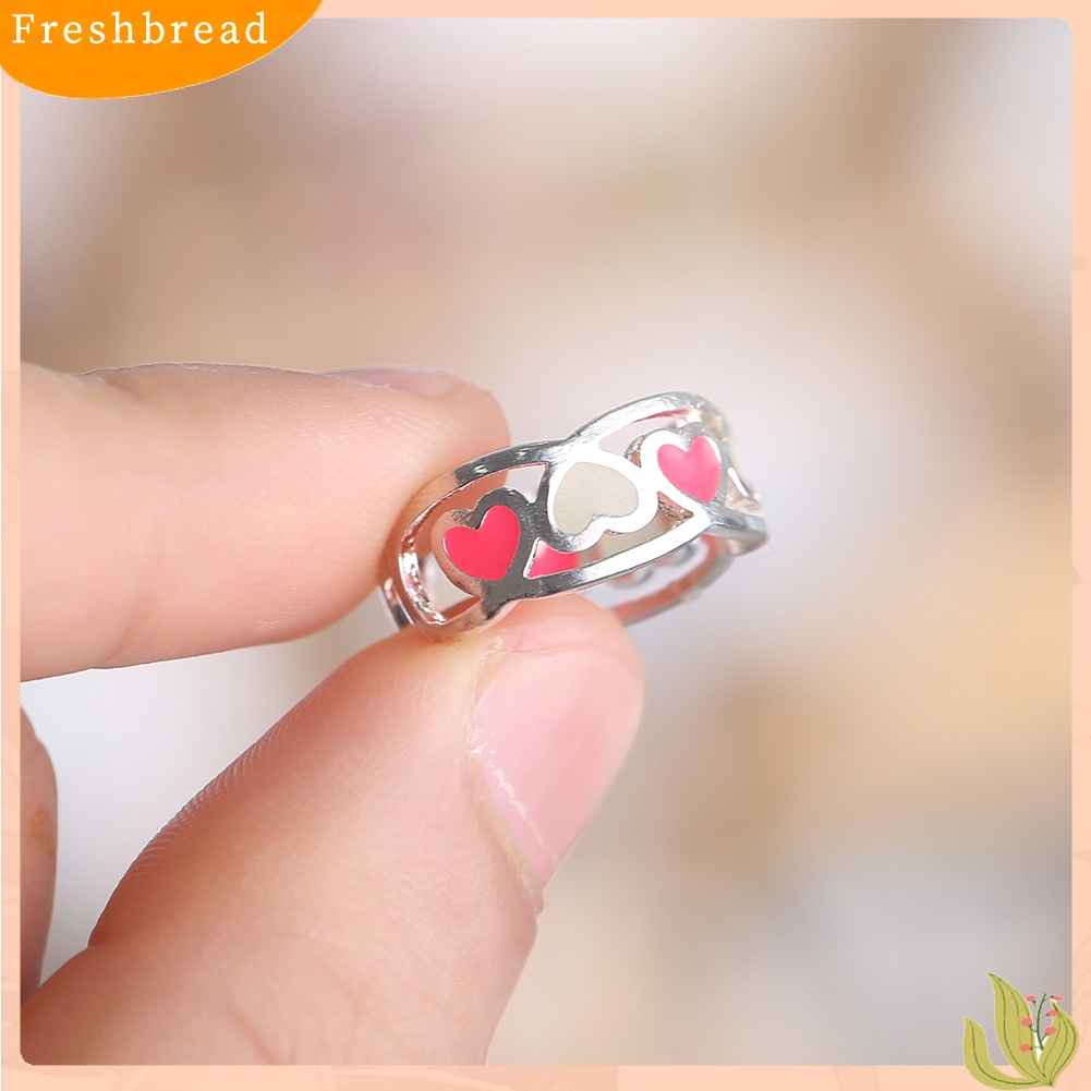 &lt; Freshbread &gt; Wanita Fashion Bercahaya Hati Terbuka Cincin Ukuran Yang Dapat Disesuaikan Jari Perhiasan Indah